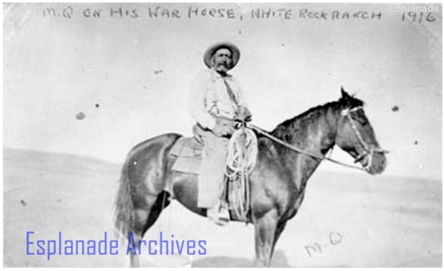 This is my Great, Great, Grandpa, Michael Quesnelle on horseback on White Rock Ranch. Photo courtesy of the Esplanade Archives.